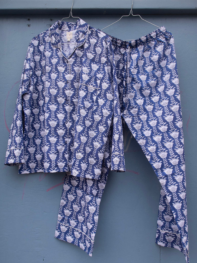 Pyjamas Blockprint - Navy Blue with White Flower