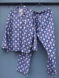 Pyjamas Blockprint - Navy Blue with White Flower