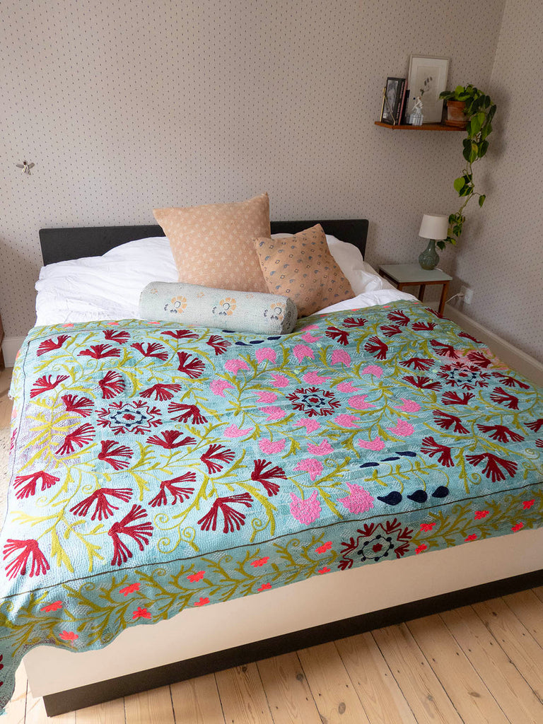 Indisk kantha suzani sengetæppe 39