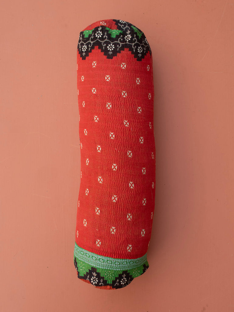 Indian Kantha Pillow Cylinder - 235 Green