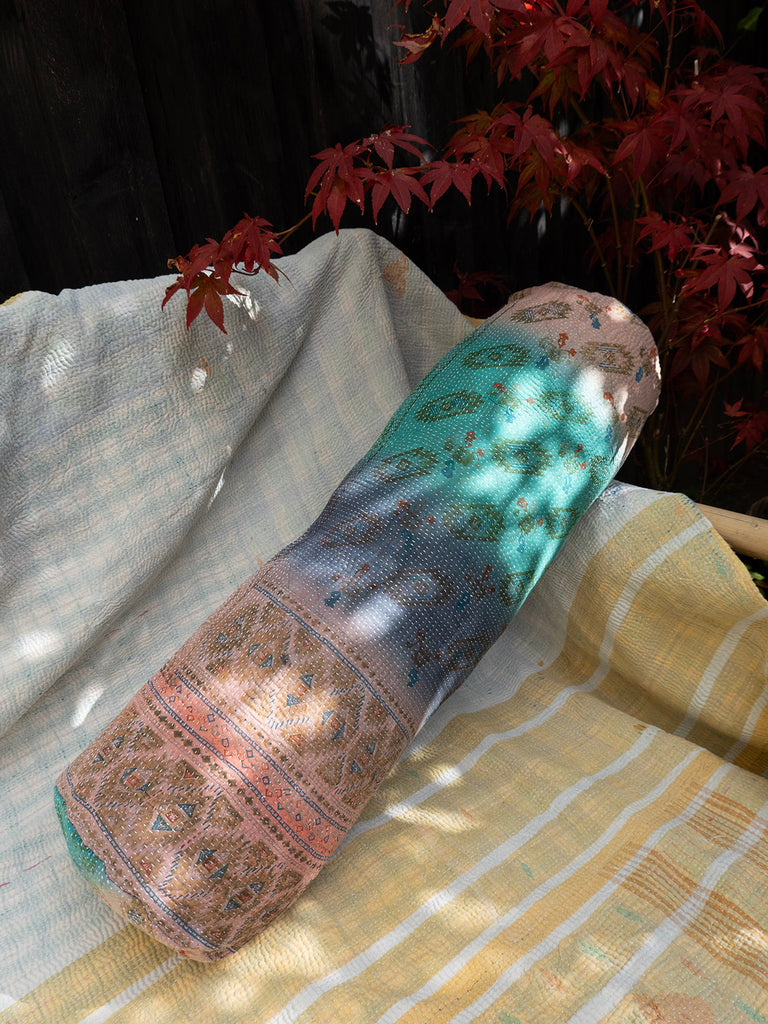 Indian Kantha Pillow Cylinder - 235 Green