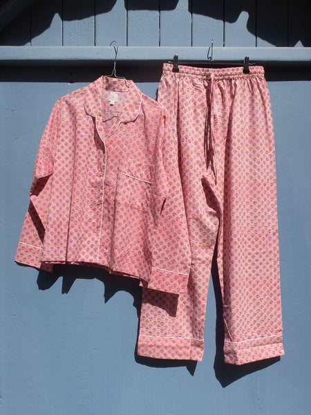 Pajamas Block Print - Candy Pink With. Flowers