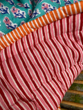 Quiltet babytæppe - Turquoise/Red stripe