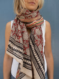 Bagru Scarf - Red with Flower 05
