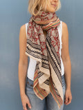 Bagru Scarf - Red with Flower 05