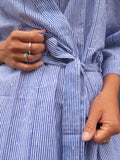 Kimono Blockprint Blue Stripe