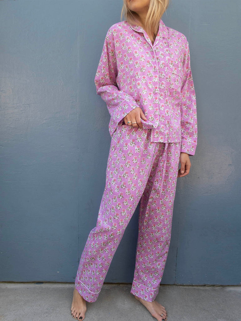 Pajamas Block Print - Candy Pink With. Flowers