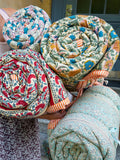 Quiltet tæppe - Turquoise / Rose Stripe