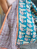 Quiltet tæppe - Turquoise / Rose Stripe