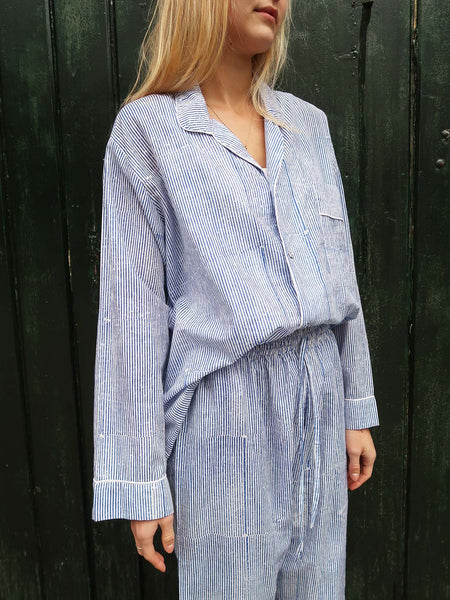Pajama Blockprint Blue Stripe