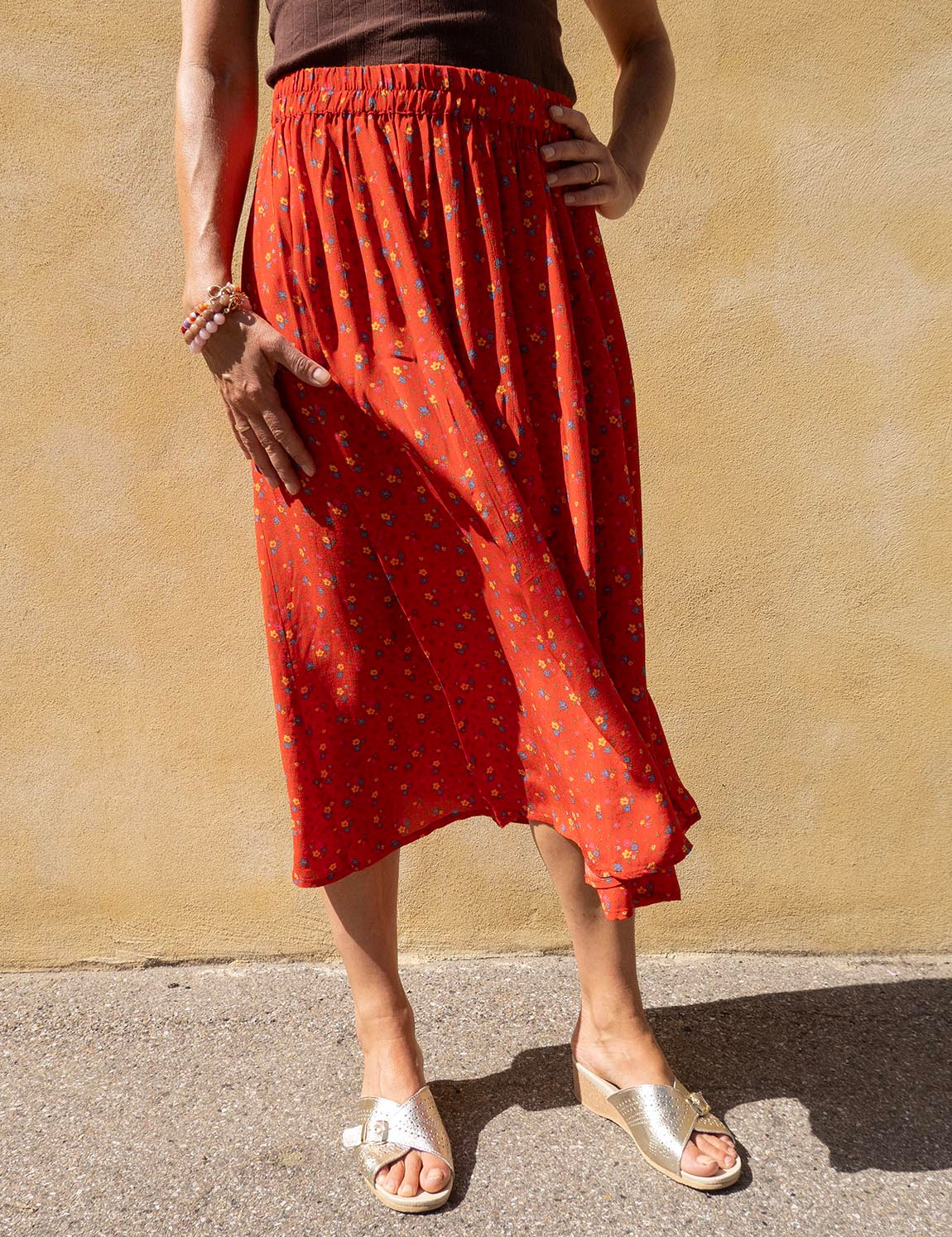 Summer Skirt - 113 Red with Small Flowers