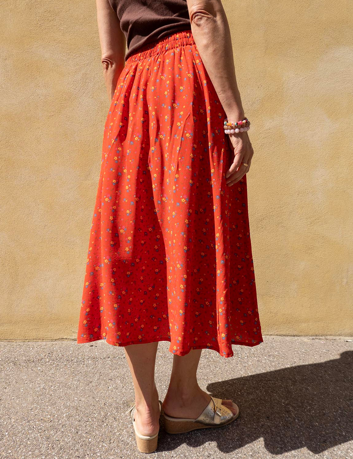 Summer Skirt - 113 Red with Small Flowers