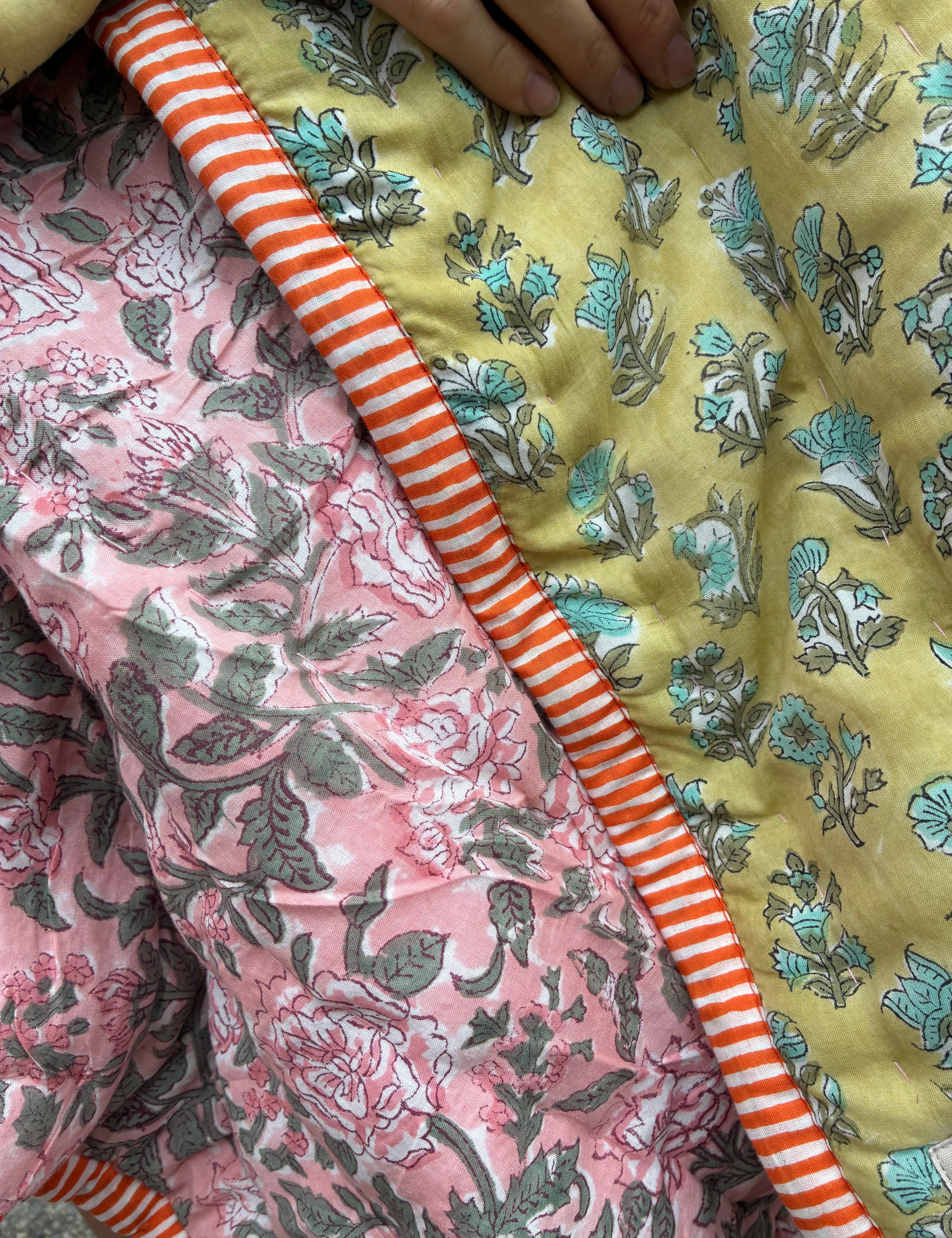 Quilted Baby Blanket - Olive / Light Pink