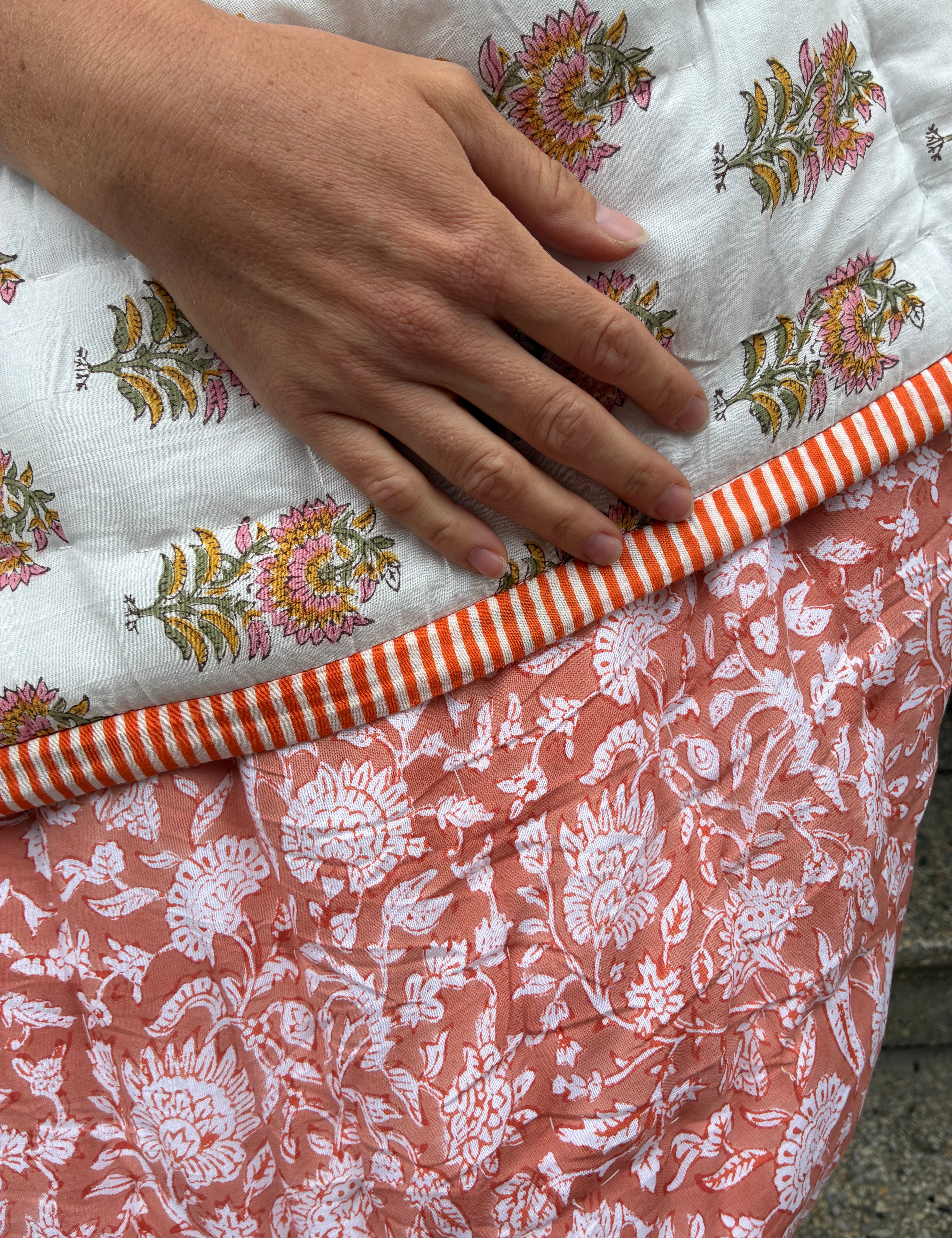 Quilted baby blanket - Terra Cotta / White Flower