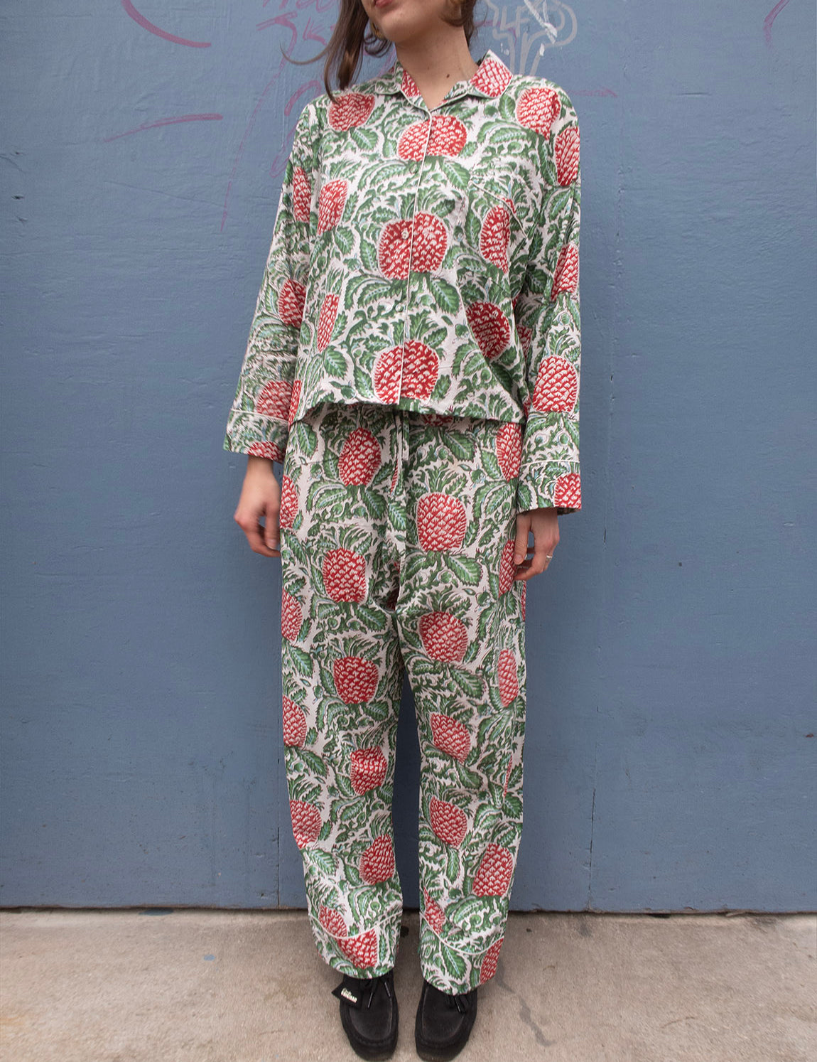 Blockprint pajamas - Green with Red Pineapple