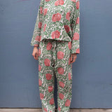 Pyjamas Blockprint - Green with Red Pineapple