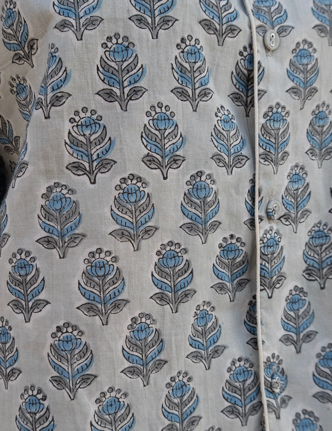 Pajamas Blockprint - Grey Blue Flower