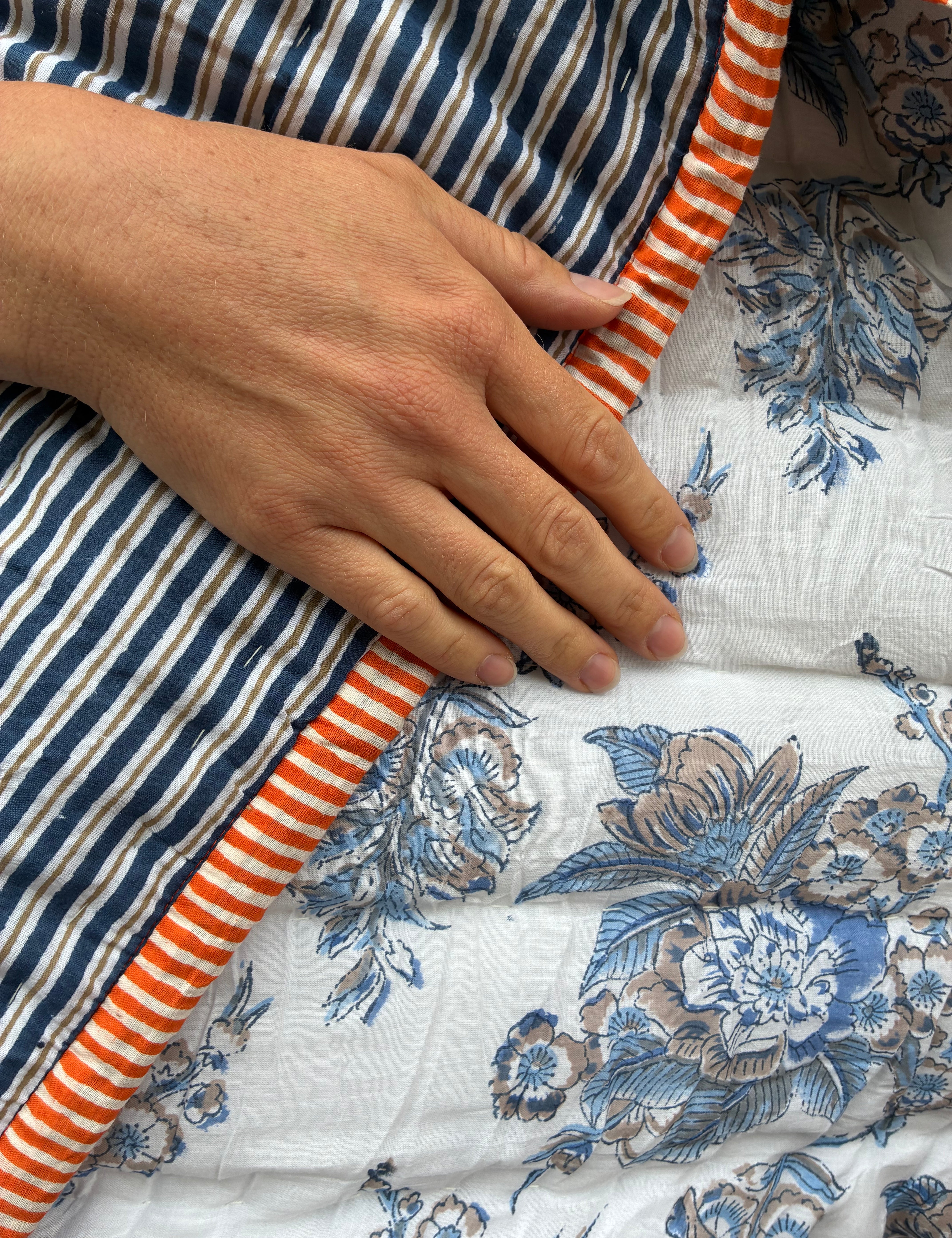 Quilted baby blanket - Blue Stripe/ Porcelain