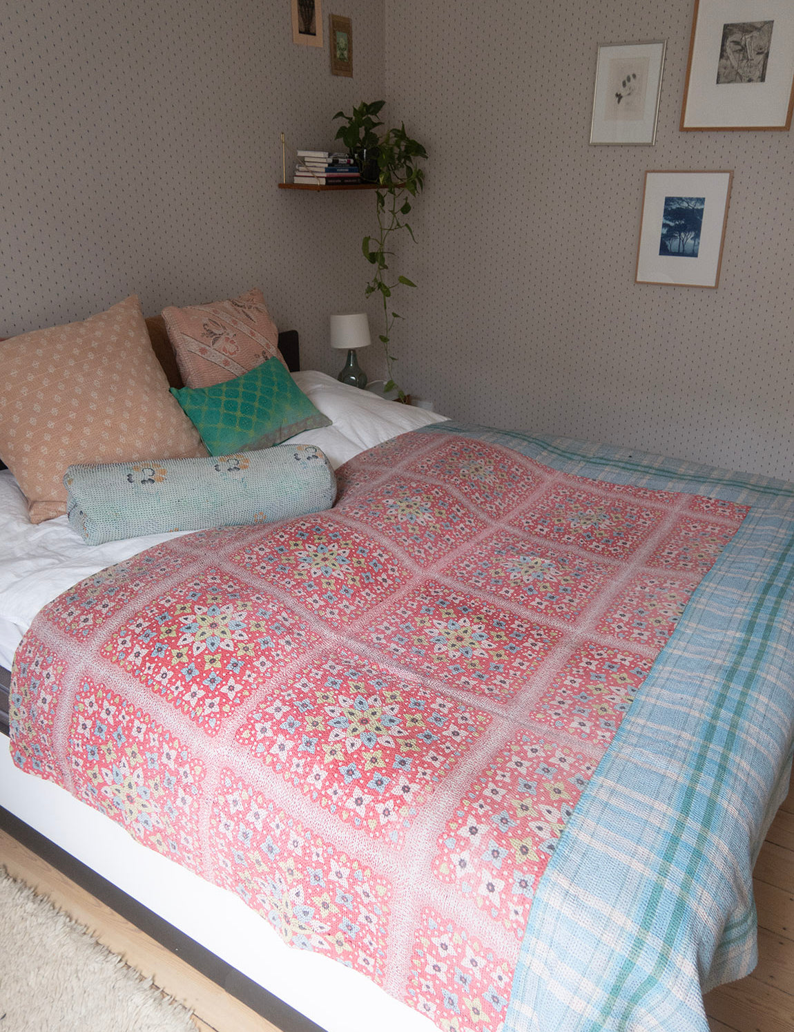Indian kantha bedspread - 410