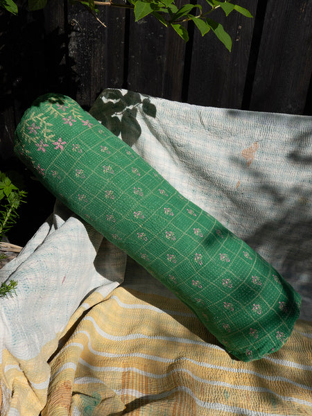 Indian Kantha Pillow Cylinder - 235 Green