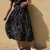 Summer Skirt - 98 Black with White Flower