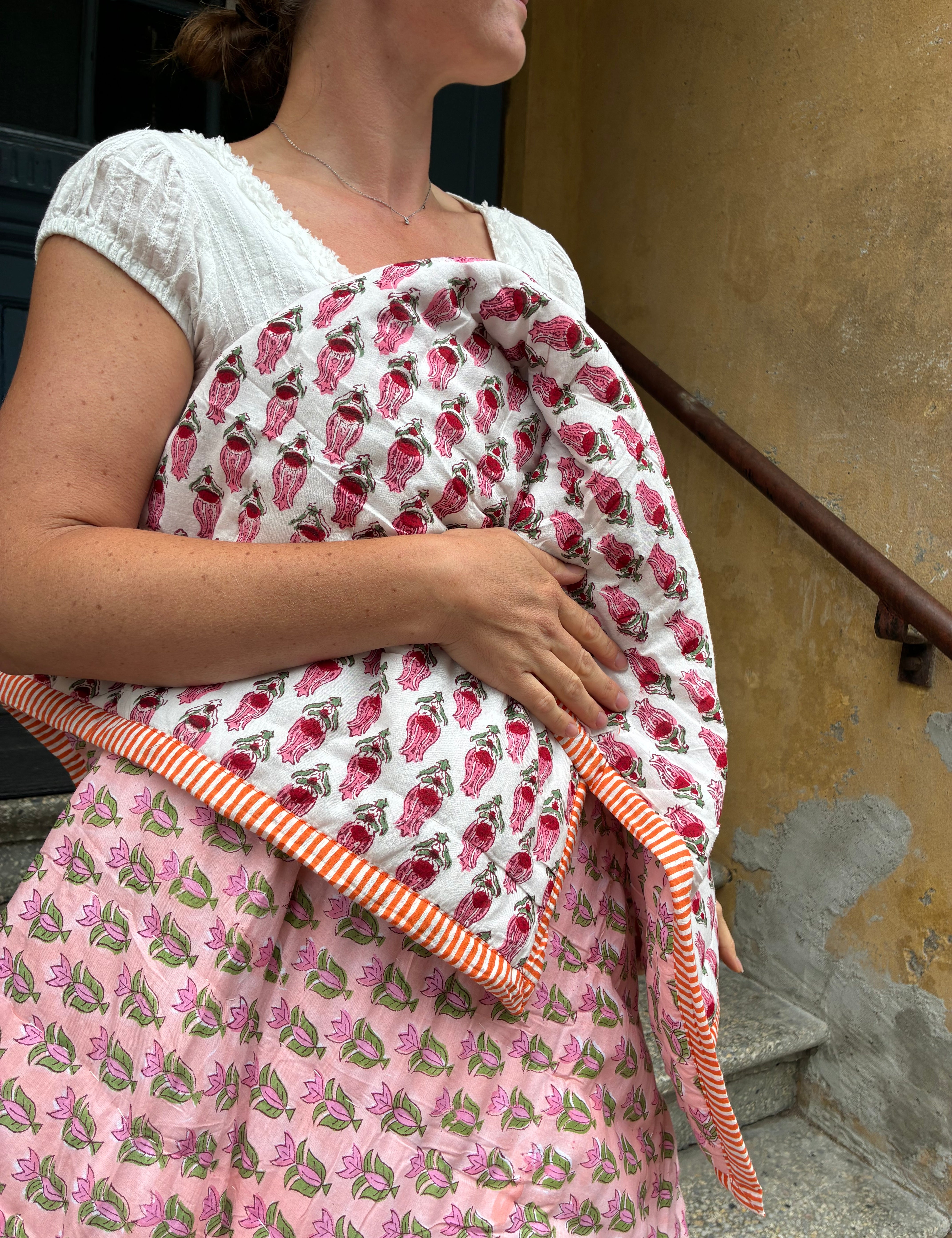 Quilted Baby Blanket - White / Soft Peach