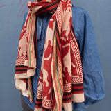 Bagru Scarf - Red with Animal