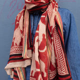 Bagru Scarf - Red with Animal