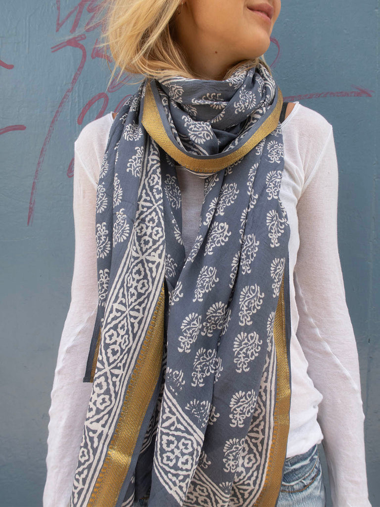 Bagru Scarf - Dusty Blue