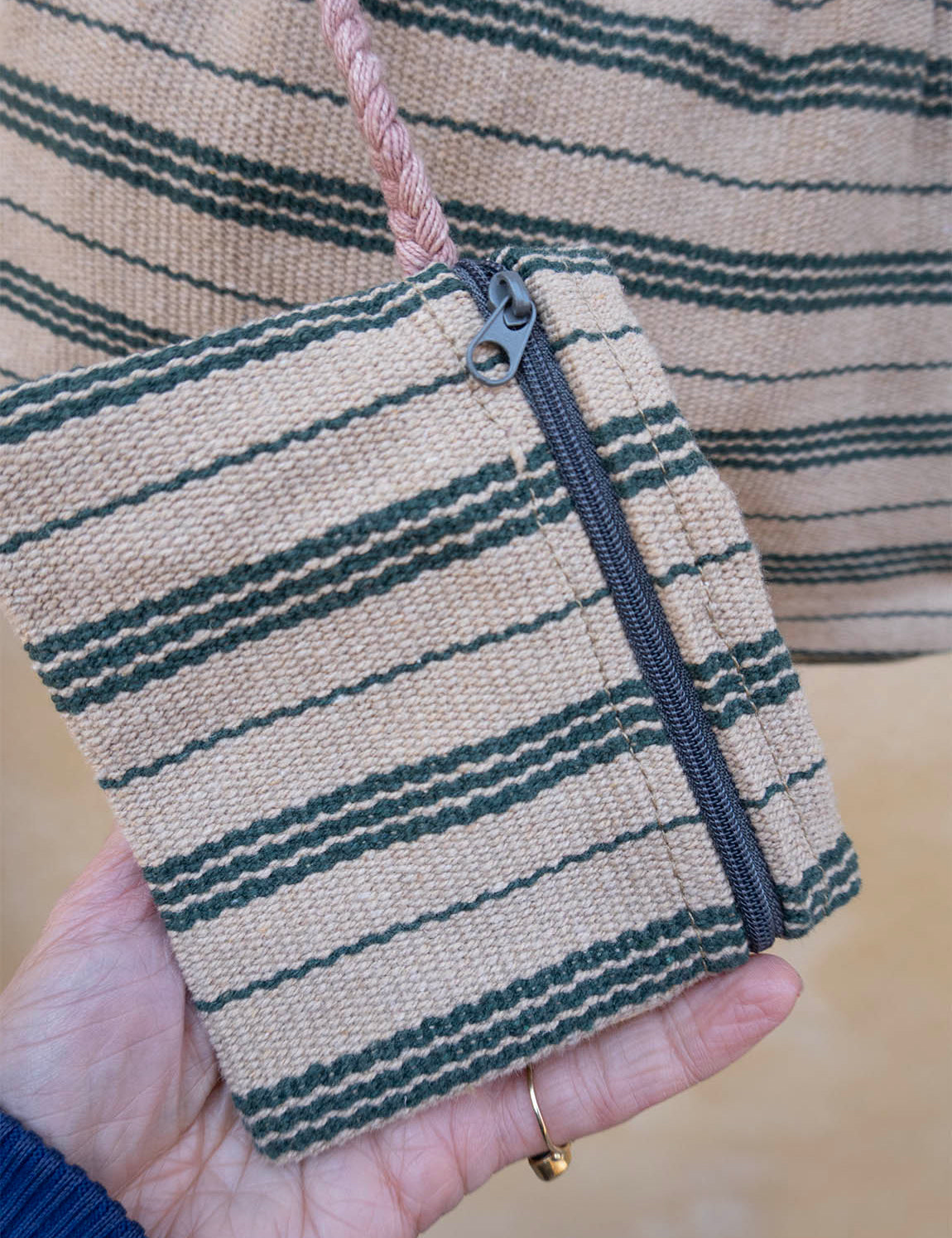 Nepal Stripe Bag - Beige/Dark Green