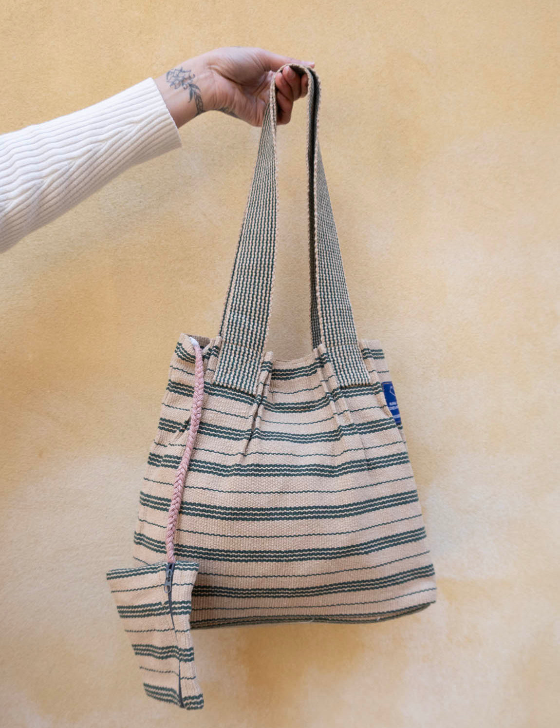 Nepal Stripe Bag - Beige/Dark Green