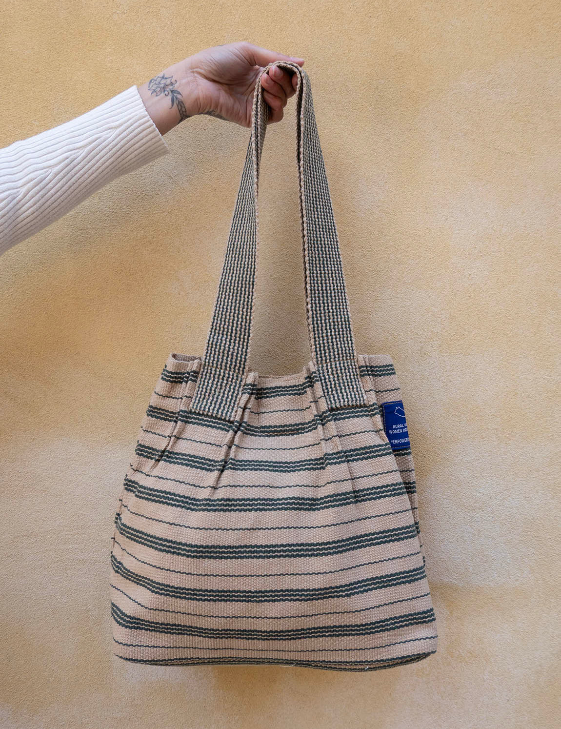 Nepal Stripe Bag - Beige/Dark Green