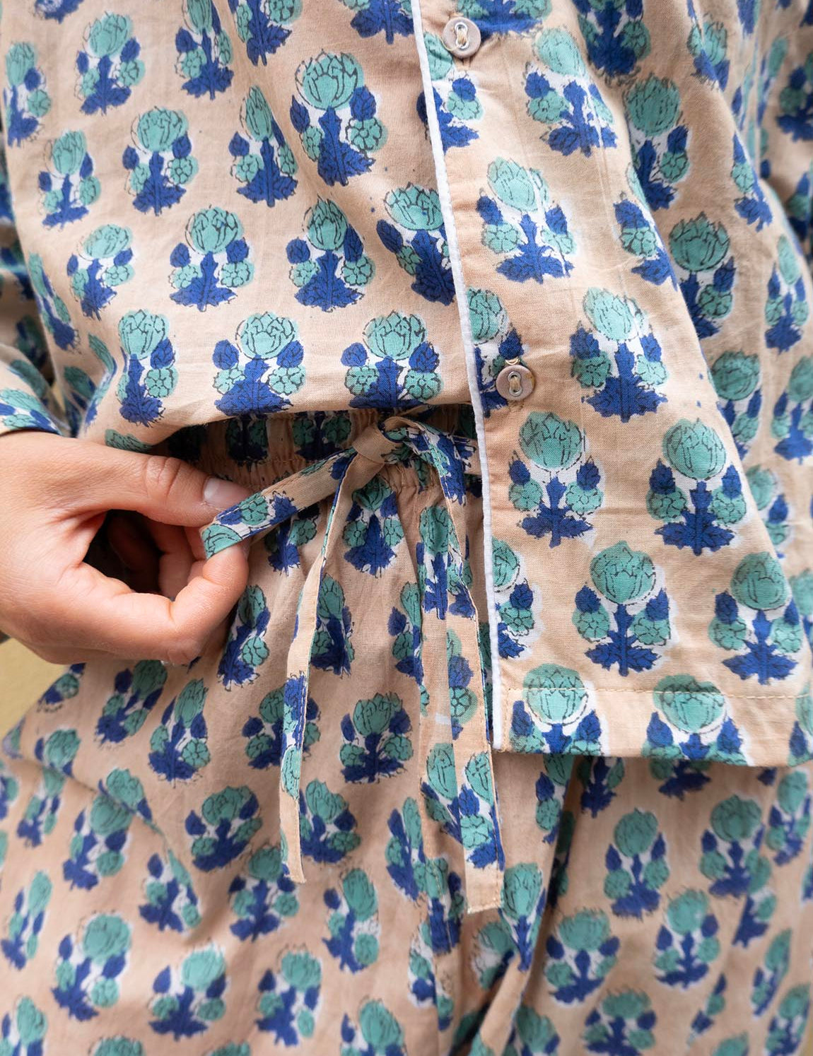 Pyjamas Blockprint - Beige and Blue