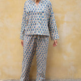 Pyjamas Blockprint - Beige and Blue