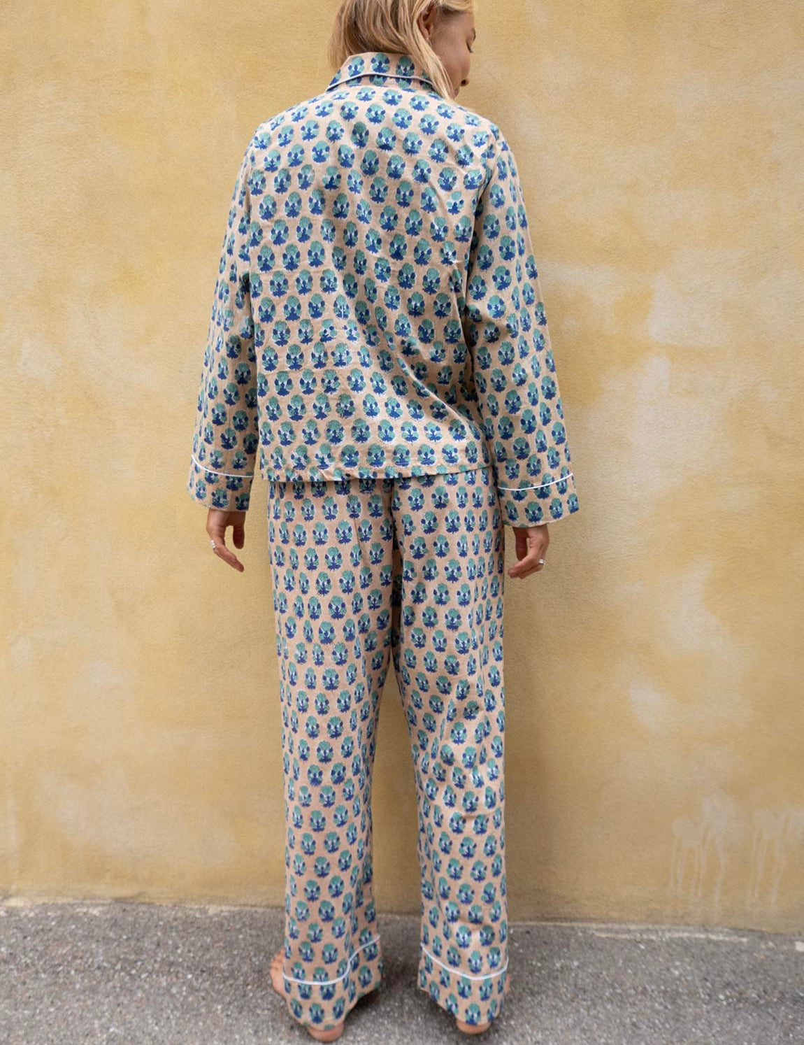 Pyjamas Blockprint - Beige and Blue
