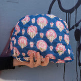 Moon Pouch Blockprint L - Blue with Pink Flower