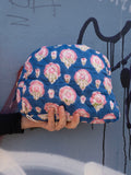 Moon Pouch Blockprint L - Blue with Pink Flower