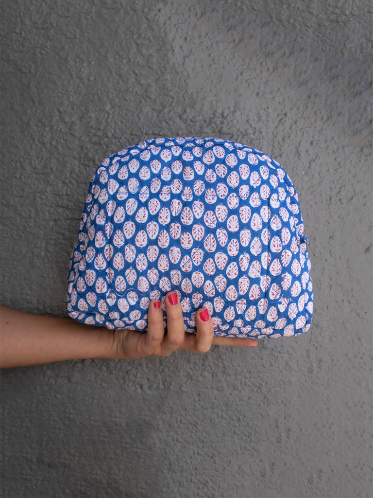 Moon Pouch Blockprint L - Bright Blue
