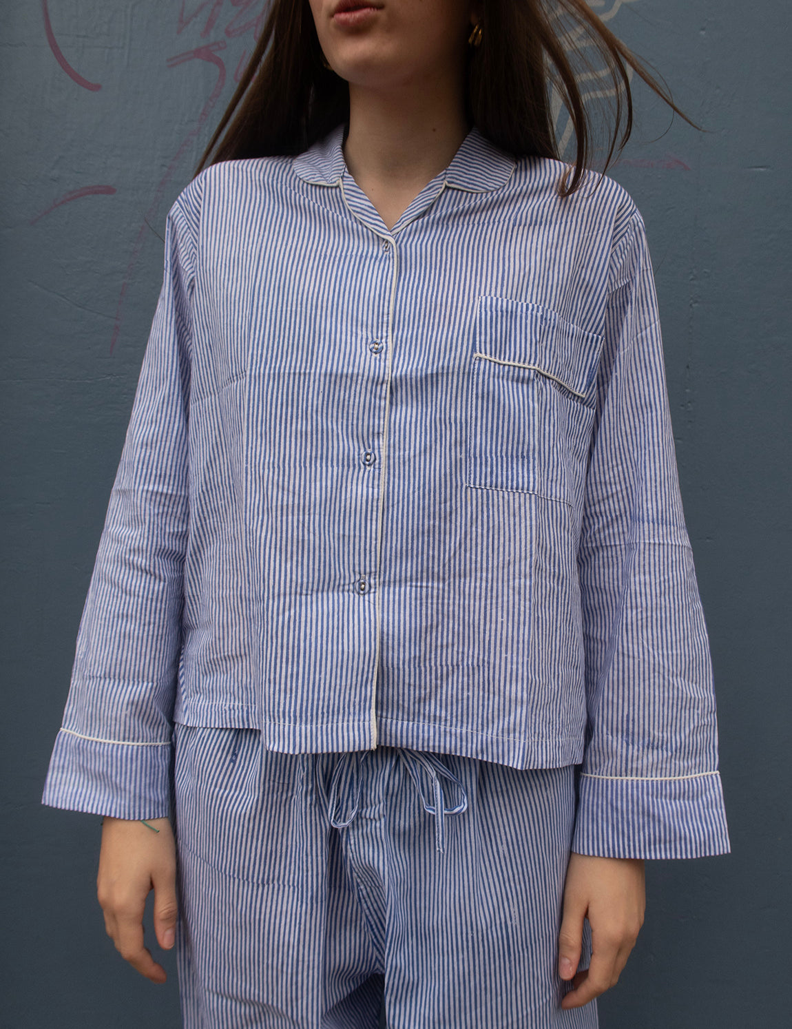 Pyjamas Blockprint - Blue Stripe