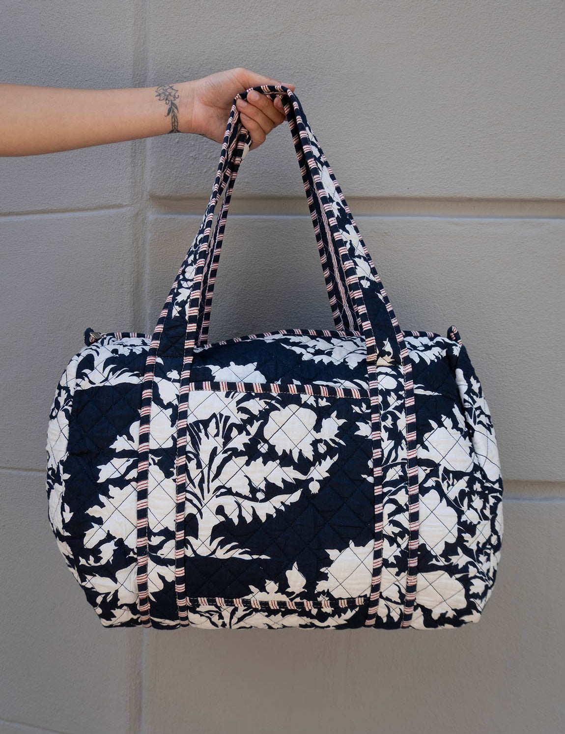 Daisy Duffel Bag - Quilted Blockprint - Dark Blue