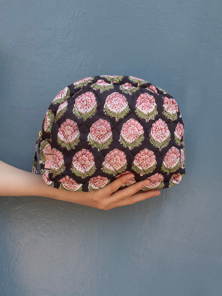 Moon Pouch Blockprint L - Blue Stripes