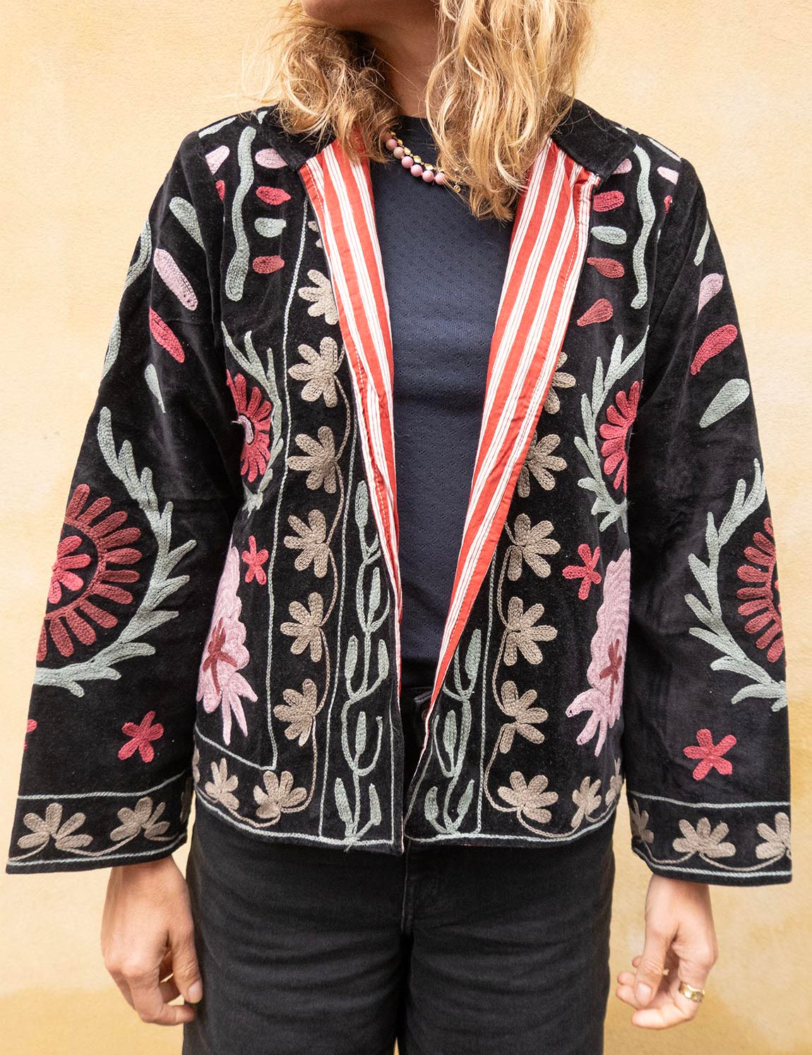 Suzani Jacket - Black / Red Flower