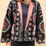Suzani Jacket - Black / Red Flower