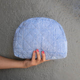 Moon Pouch Blockprint L - Blue Stripes