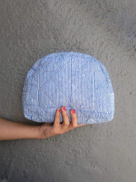 Moon Pouch Blockprint L - Blue Stripes