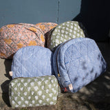 Moon Pouch Blockprint L - Blue Stripes