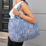 Daisy Duffel Bag - Quilted Blockprint - Blue