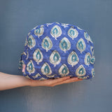 Moon Pouch Blockprint L - Blue