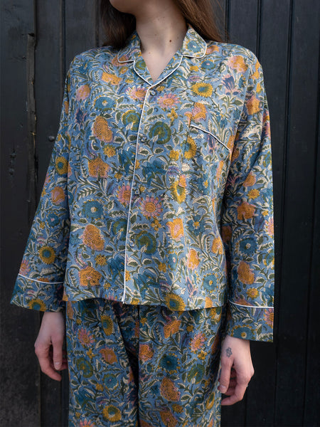 Pyjamas Blockprint - Blue Wild Garden