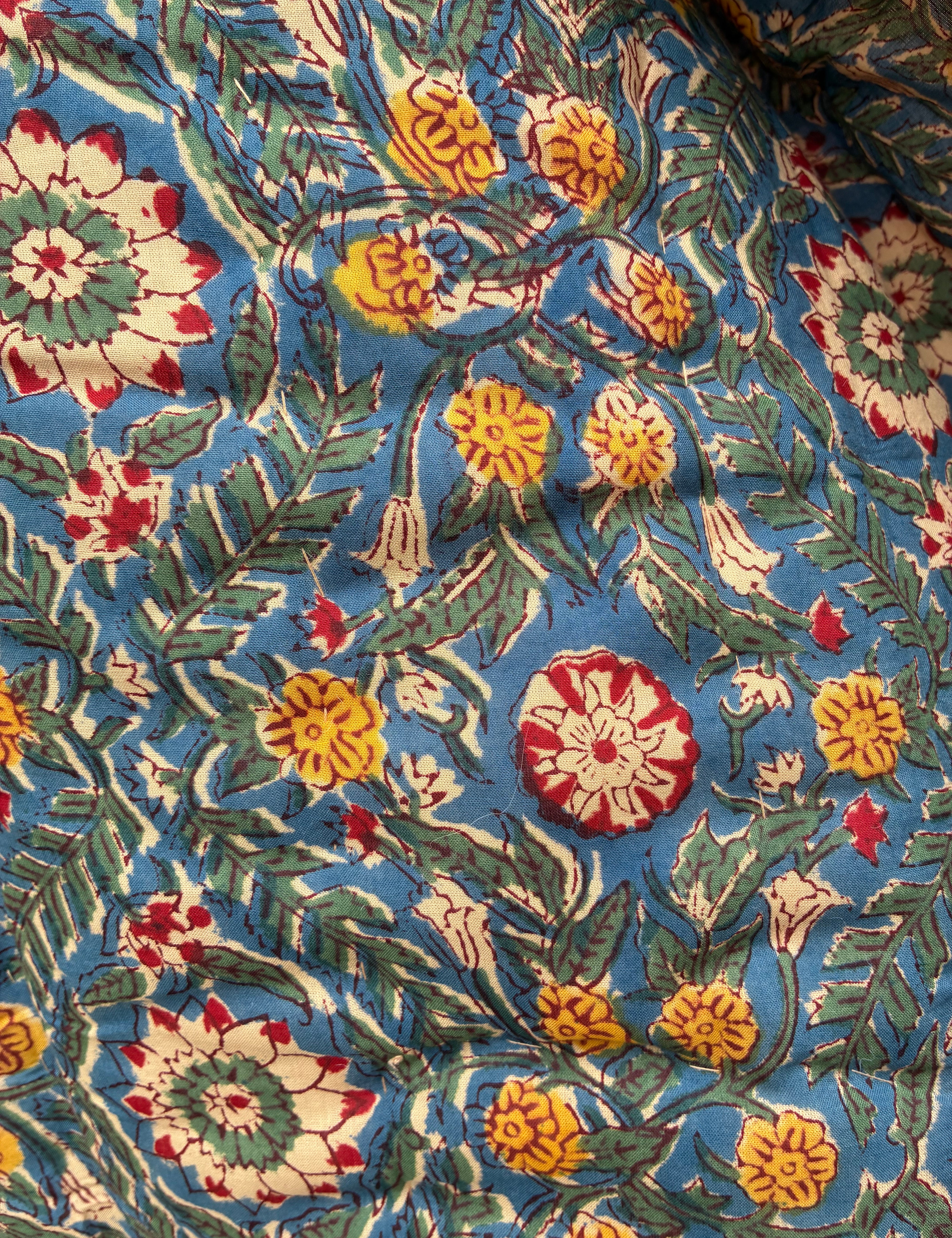 Quiltet tæppe - Blue Meadow / Antique Floral